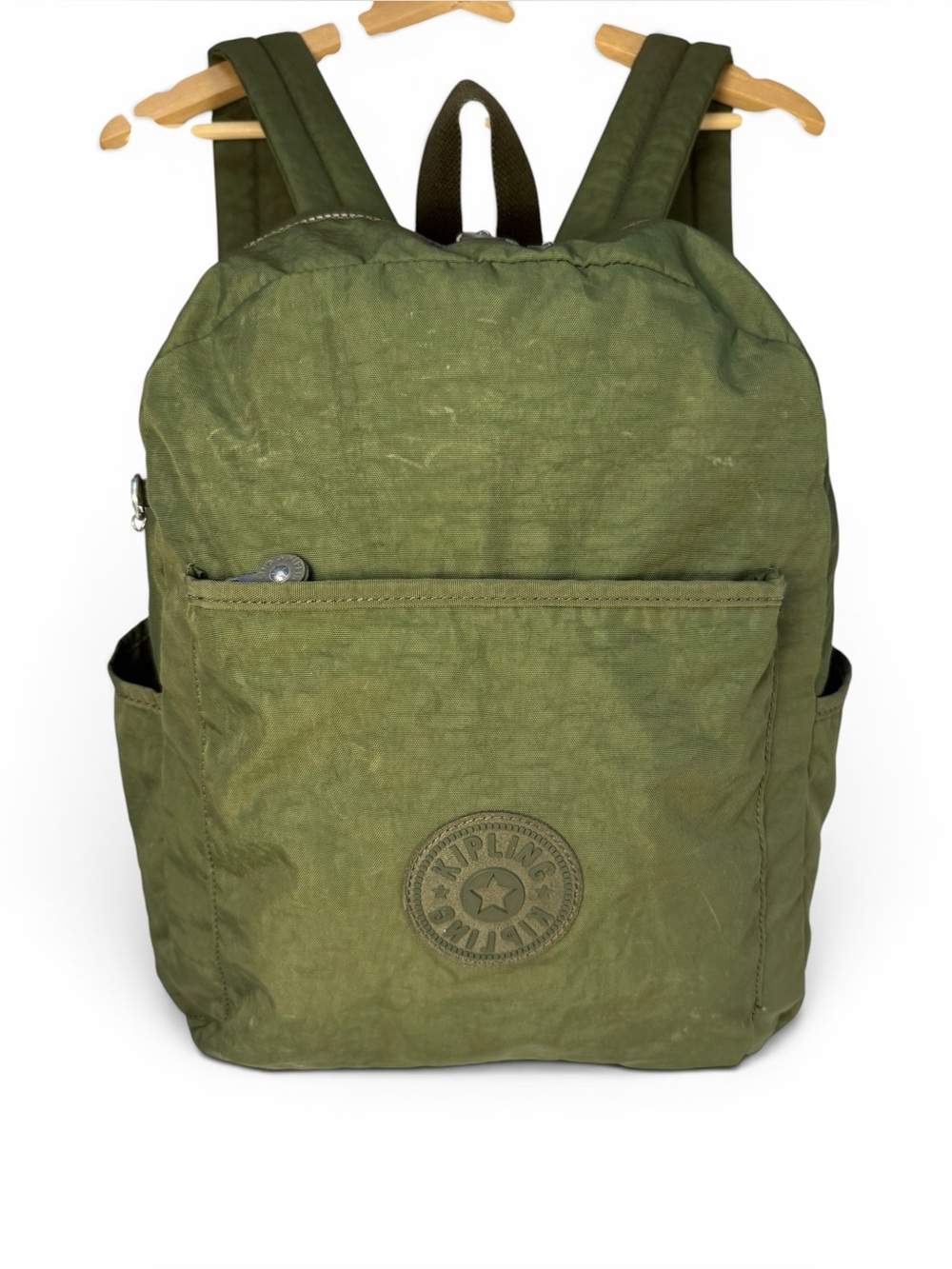 Kipling Kazuki Olive Green Nylon Backpack Lightweight Travel School Bag - as is